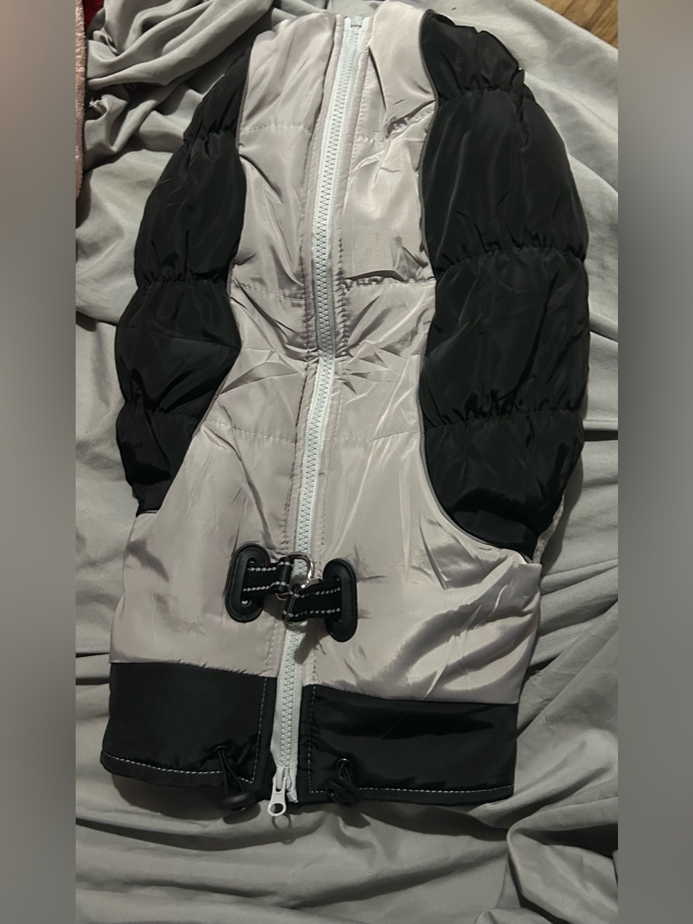 Light Gray and Black Puffer waterproof medium size Dog Jacket with Zipper